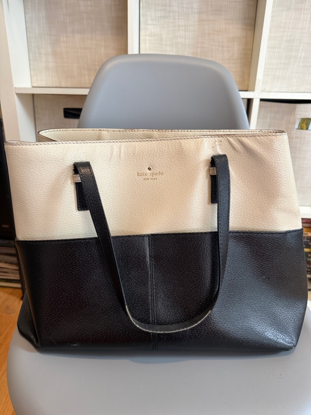 kate spade Two-Tone Black and Cream Pebbled Leather Tote
